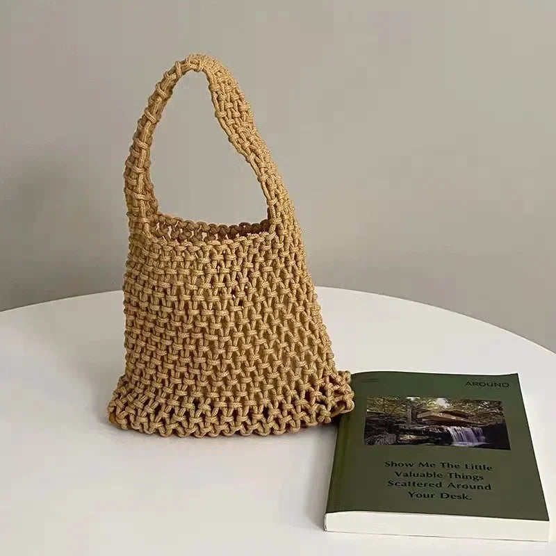 Crochet Tote Bag – Handwoven Hollow Knit Beach Shoulder Bag for Women