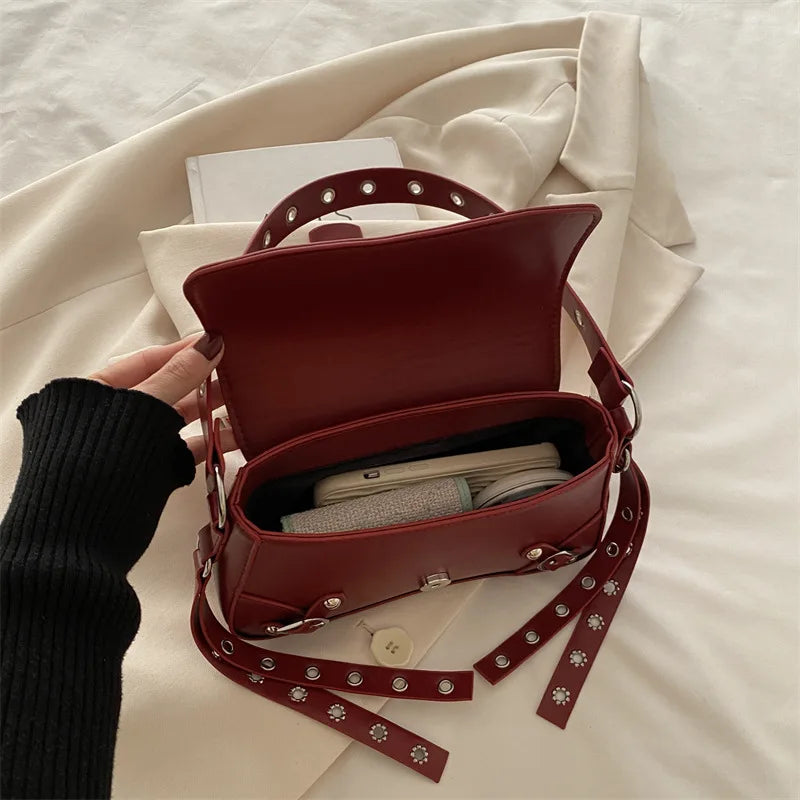 Women's Punk Rivet Shoulder Bag – Edgy Armpit Purse with Buckle