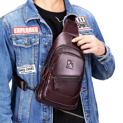 Men's Leather Chest Bag – Casual Crossbody Sling Bag with USB Port
