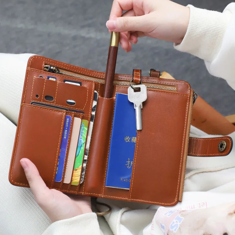 Leather Passport Holder Travel Document Wallet with Zipper