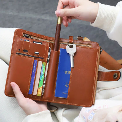 Leather Passport Holder Travel Document Wallet with Zipper