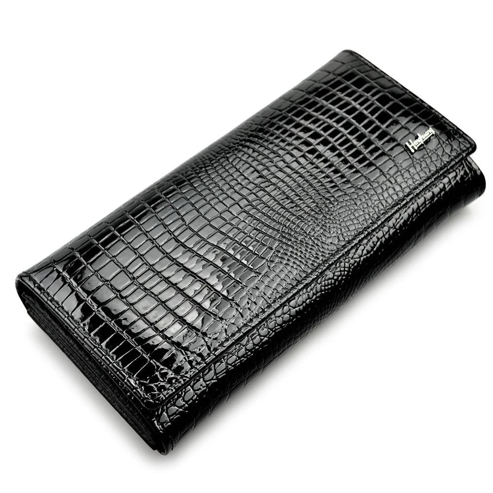 Alligator Embossed Genuine Leather Long Wallet for Women