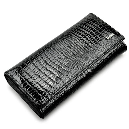 Alligator Embossed Genuine Leather Long Wallet for Women