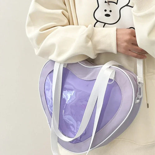 Heart-Shaped Transparent Ita Bag Crossbody for Women & Girls