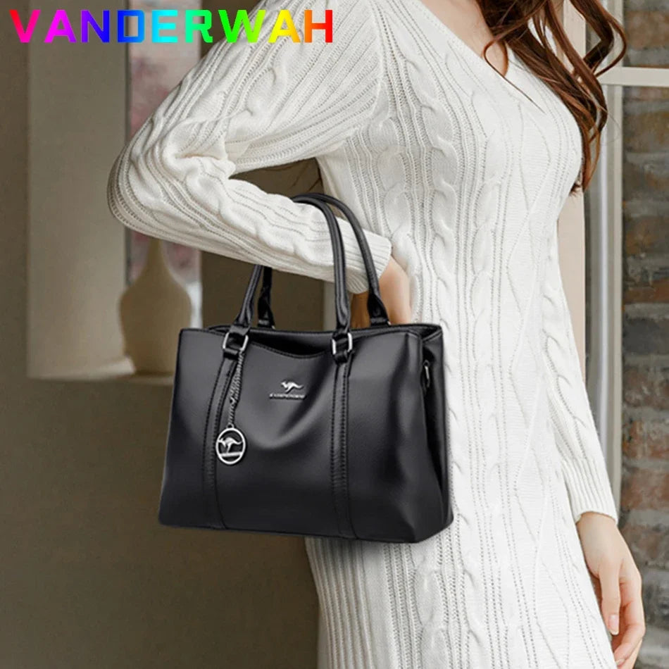 Women's Leather Tote Bag – Large Capacity Shoulder & Crossbody Handbag