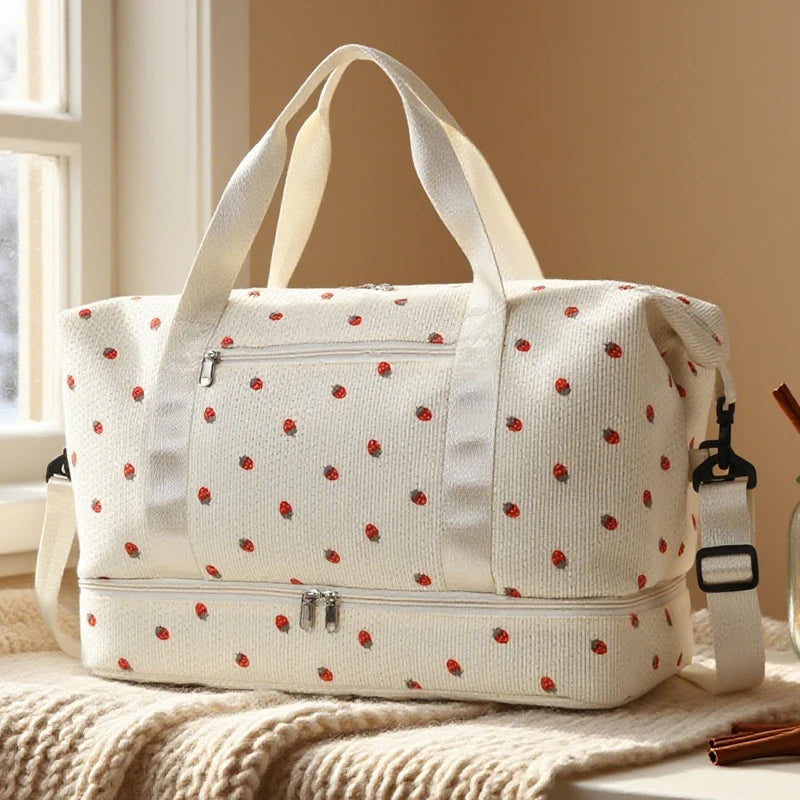 Corduroy Duffle Bag for Women – Large Capacity with Shoe Compartment