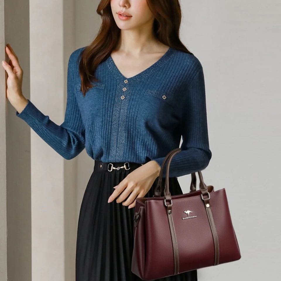 Leather Handbag for Women – Multi-Pocket Crossbody Tote