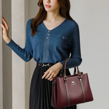 Leather Handbag for Women – Multi-Pocket Crossbody Tote