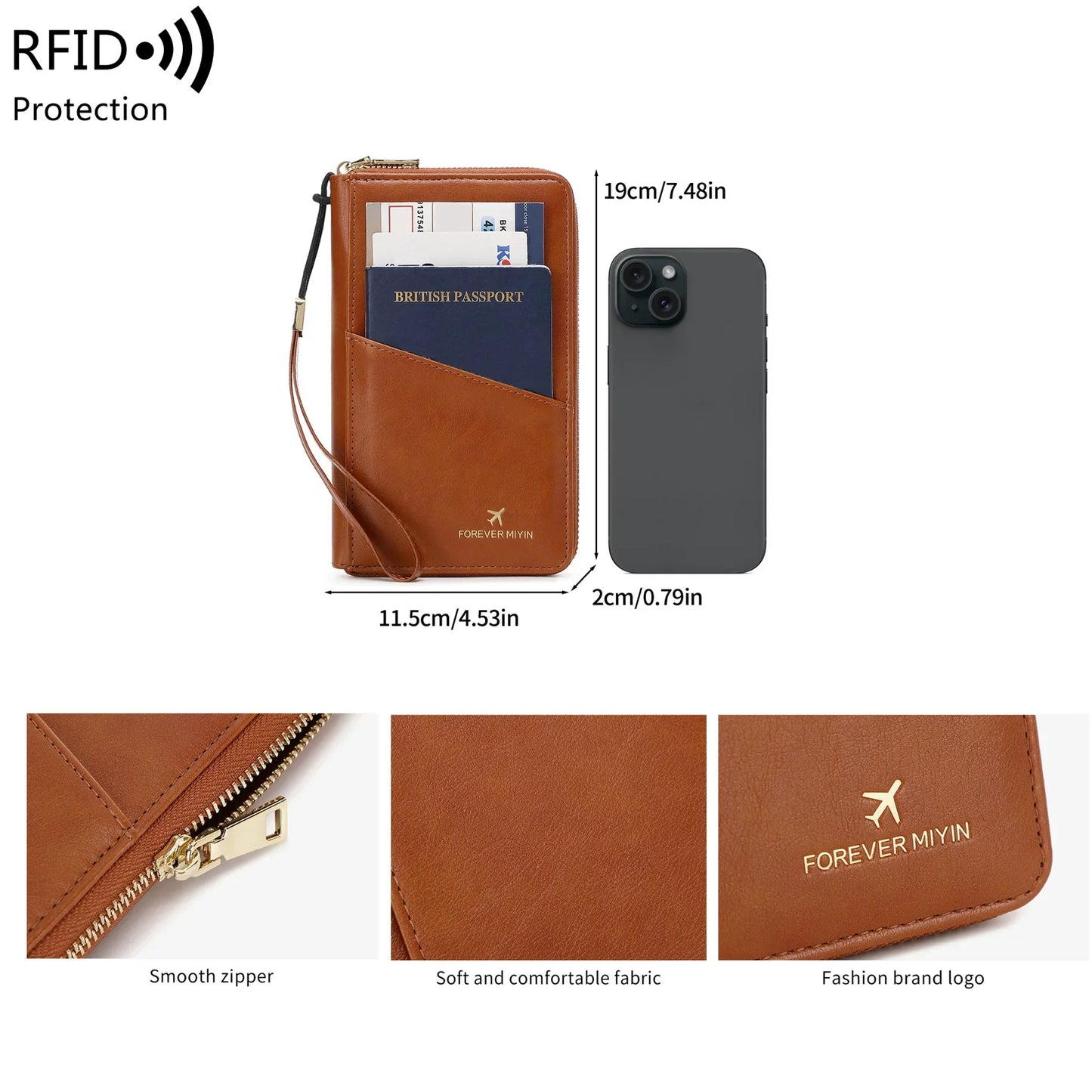 RFID Travel Passport Wallet with Card Slots & ID Window