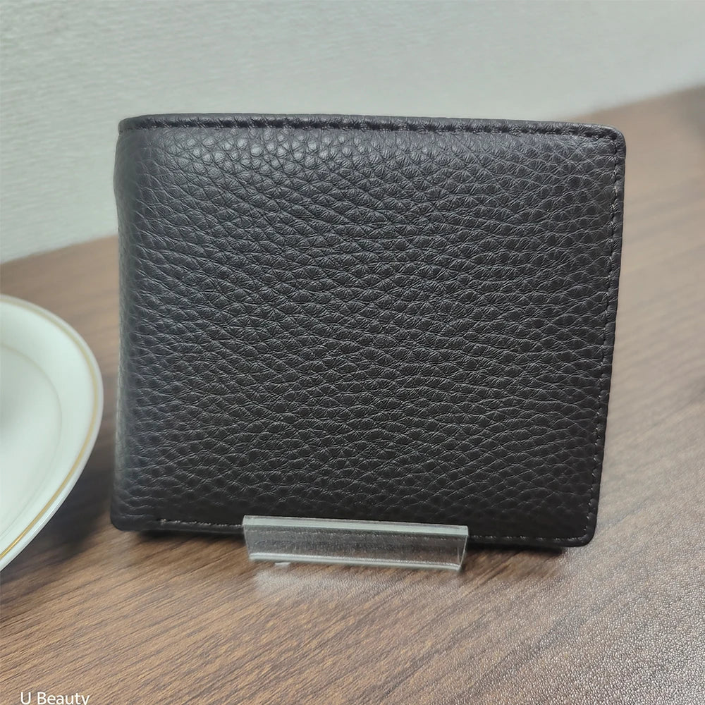 Men's Genuine Cow Leather Short Wallet with Coin Pocket