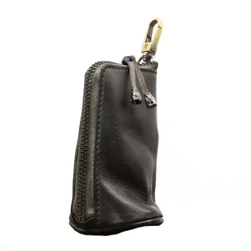 Genuine Leather Key Holder Pouch – Zipper Car Key Bag for Men