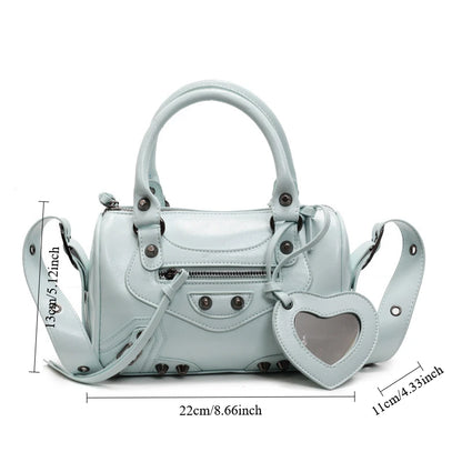 Mini Leather Cylinder Bag – Rivet Crossbody Handbag for Women