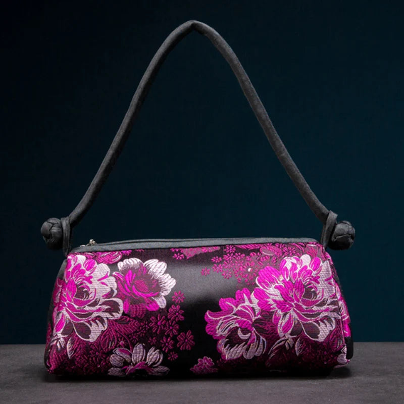 Embroidered Silk Shoulder Bag – Floral Cheongsam Purse