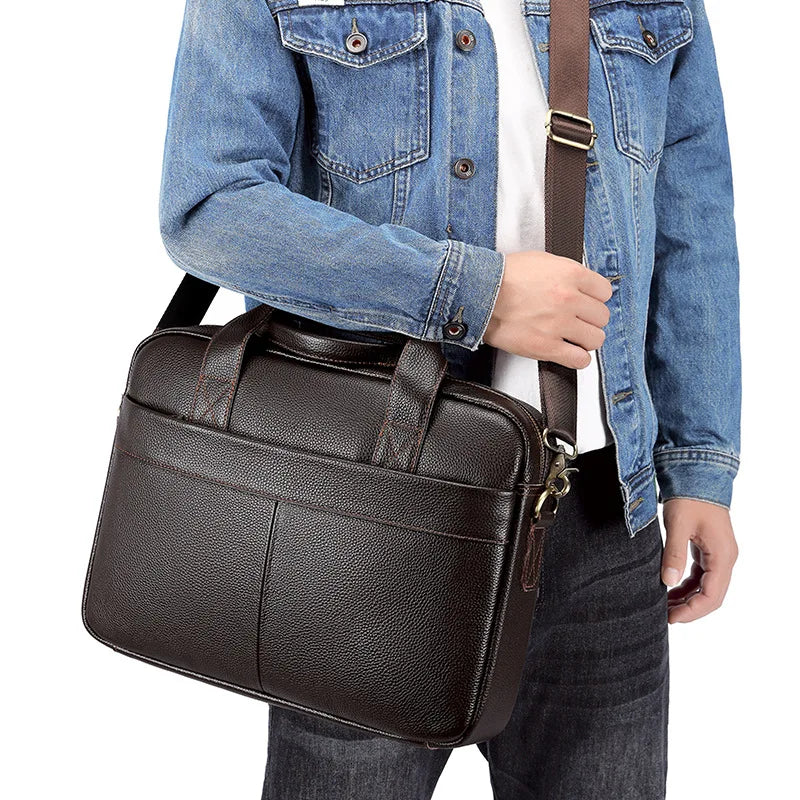 Genuine Leather Men's Briefcase – Business Laptop Bag