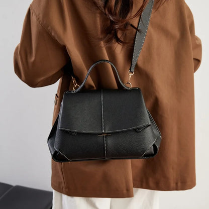 Pebbled Leather Flap Satchel Bag – Top Handle Crossbody Commuter