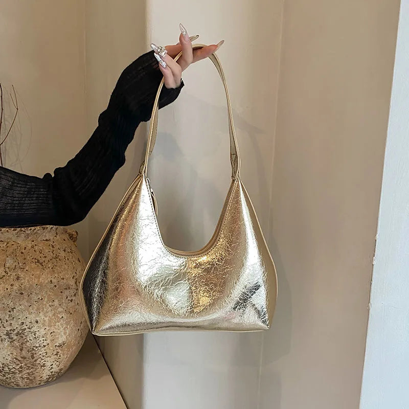 Moods French Style Single Shoulder Bags Women Dazzling Color Patent Leather Underarm Bag Luxury