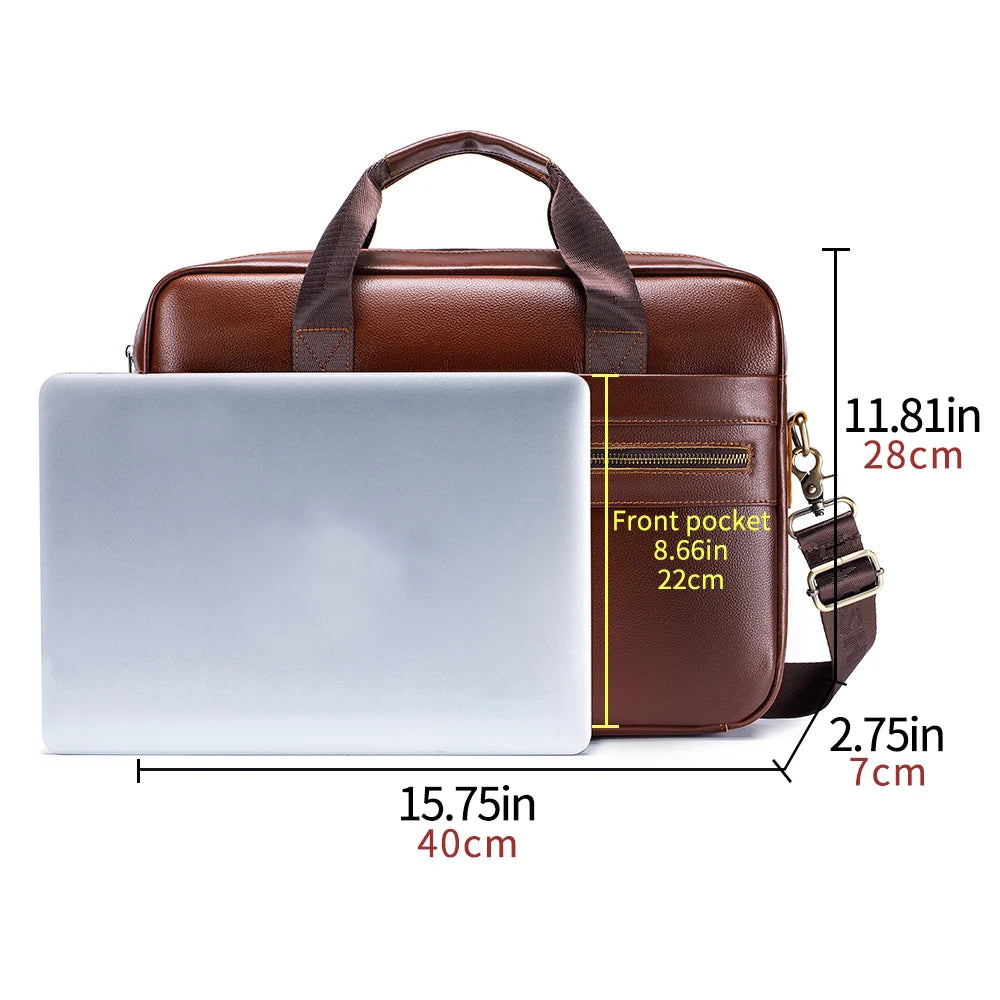 15-Inch Genuine Leather Men's Laptop Briefcase Bag