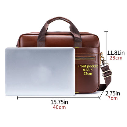 15-Inch Genuine Leather Men's Laptop Briefcase Bag