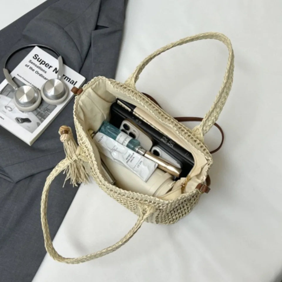 Straw Tote Crossbody Bag – Women's Large Handmade Beach Shoulder Bag