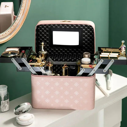 Large Makeup Bag with Mirror – Women's Luxury Cosmetic Organizer Case