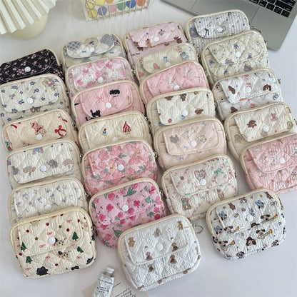 Quilted Makeup Bag – Cute Cartoon Mini Pouch & Card Holder