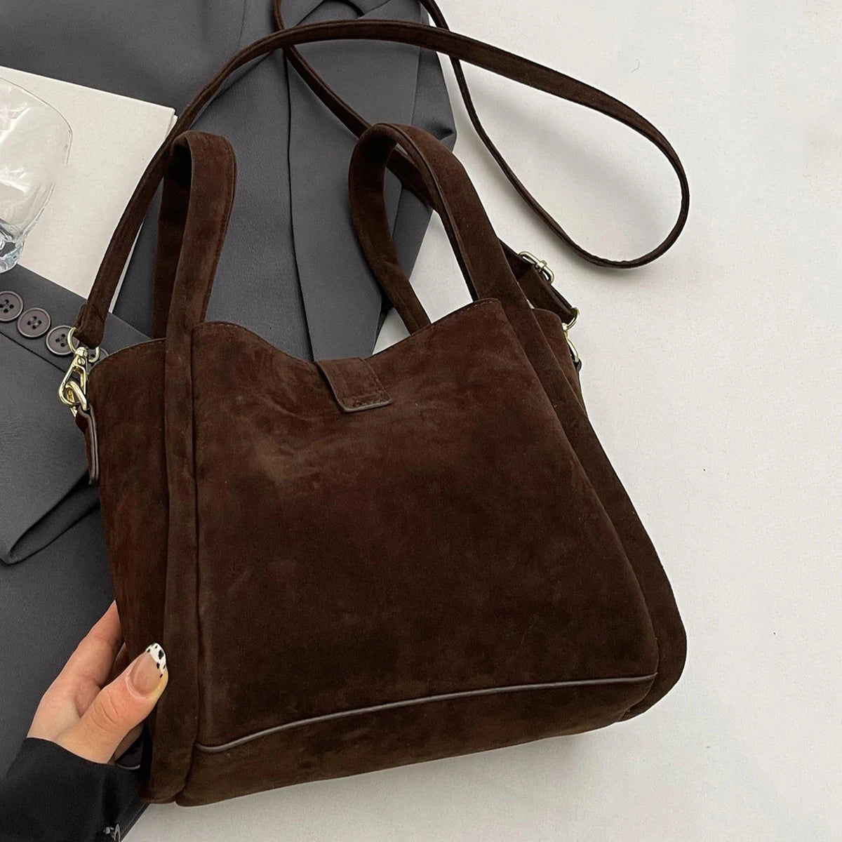 Autumn Winter Retro High-End Texture Frosted Suede Handbag