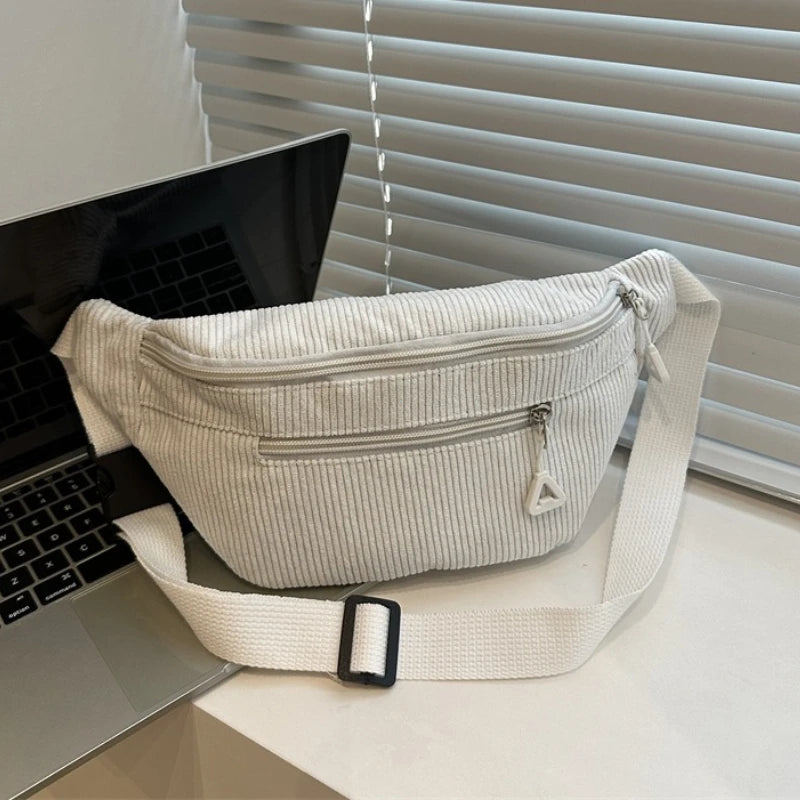 Corduroy Fanny Pack – Retro Crossbody Chest Waist Bag for Women