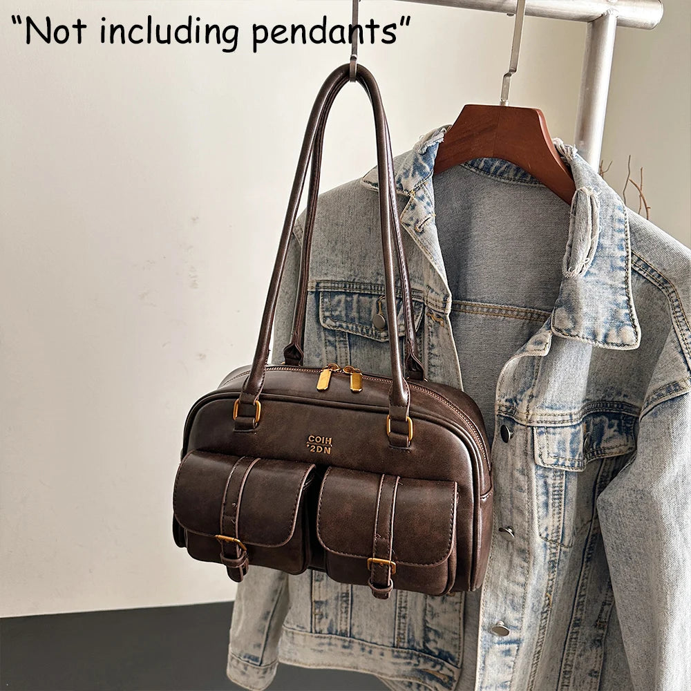 Retro PU Leather Women's Shoulder Bag with Multi-Pockets