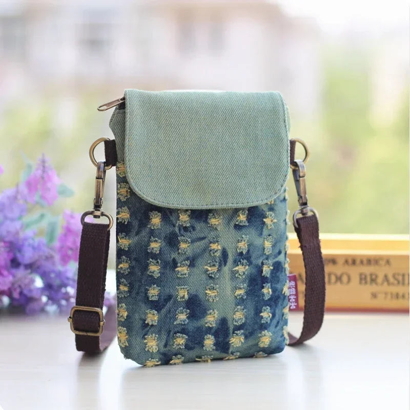 Denim Mini Crossbody Phone Bag – 3-Layer Women's Purse