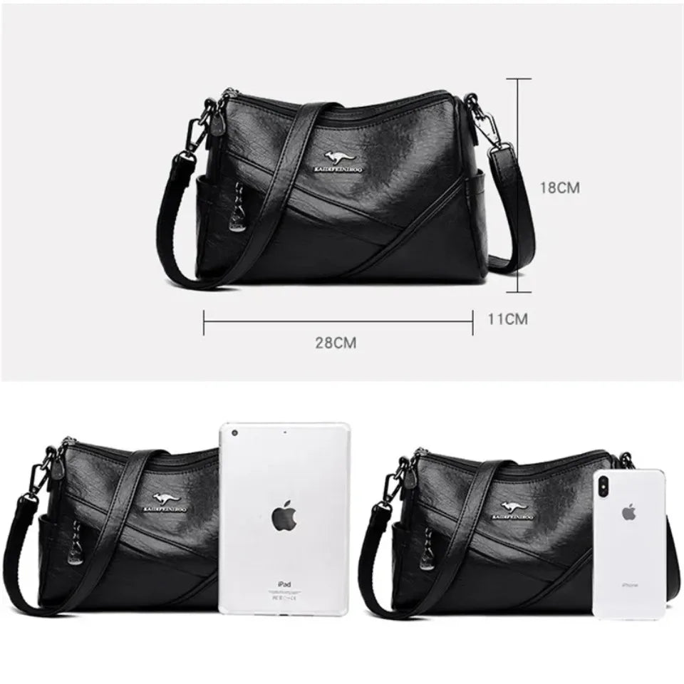 Vintage Soft Leather Crossbody Bag – Multi-Pocket Women's Shoulder Bag