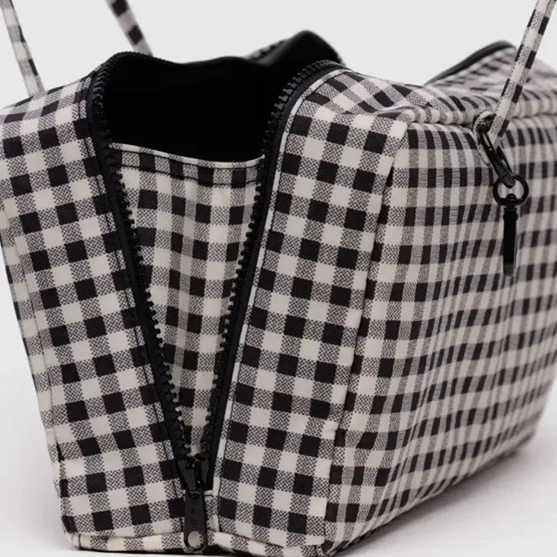 Plaid Nylon Tote Bag – Large Capacity Shoulder Handbag