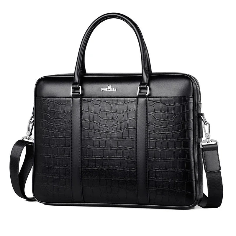 Crocodile Pattern Leather Men's Briefcase – Designer Bag
