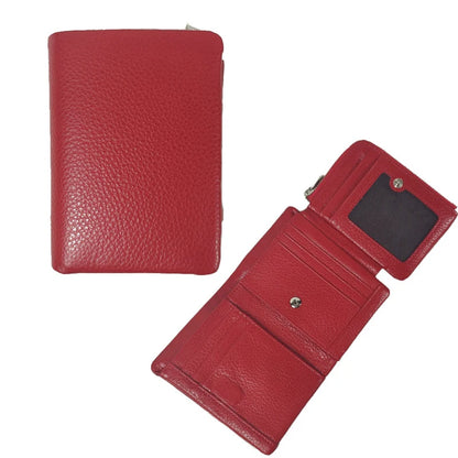 Genuine Cowhide Leather Trifold Wallet with Zipper Coin Pocket