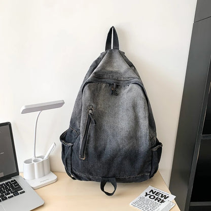 Washed Denim Backpack – Large Capacity School Bag