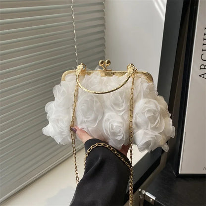 3D Floral Evening Clutch Bag – Women's Chain Shoulder Bag