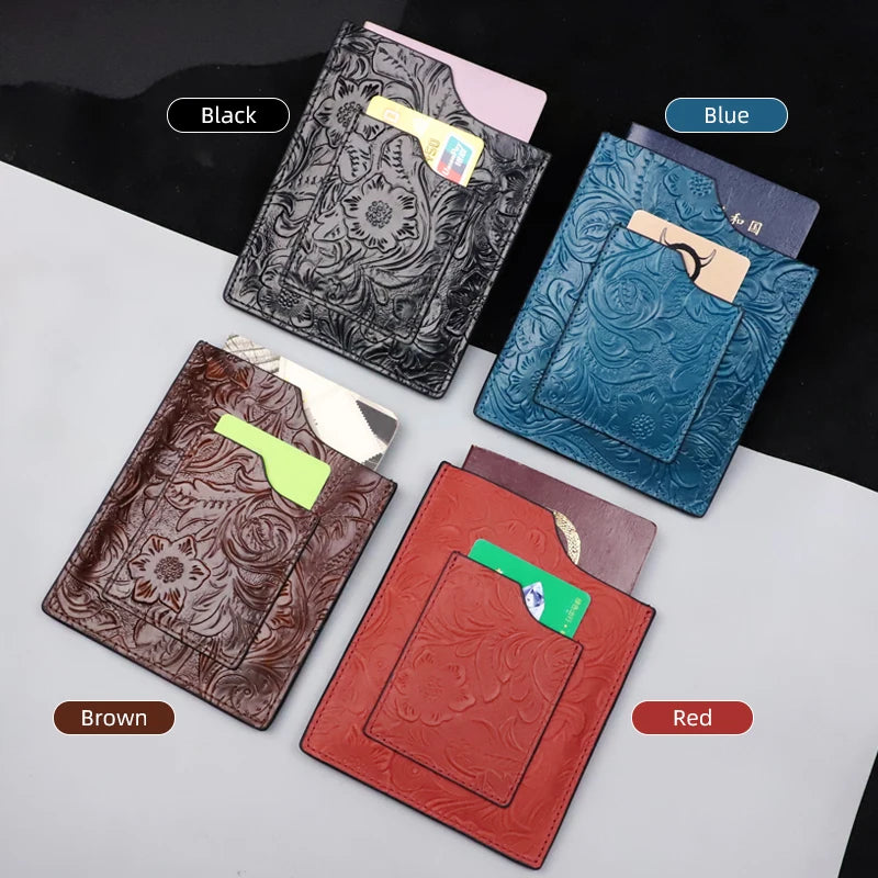 Genuine Leather Passport Holder – Floral Embossed Travel Wallet