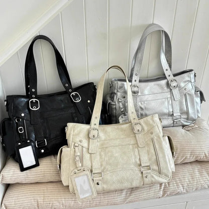 Y2K Large Capacity PU Leather Tote Bag for Women