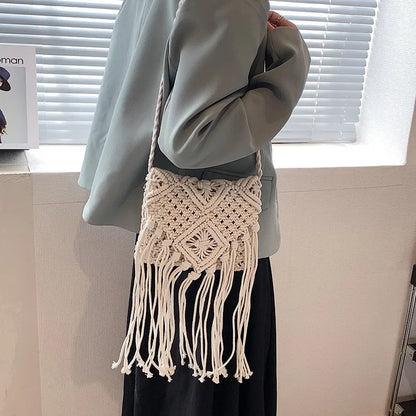 Bohemian Tassel Crochet Crossbody Bag for Women – Ultralight Beach Shoulder Bag