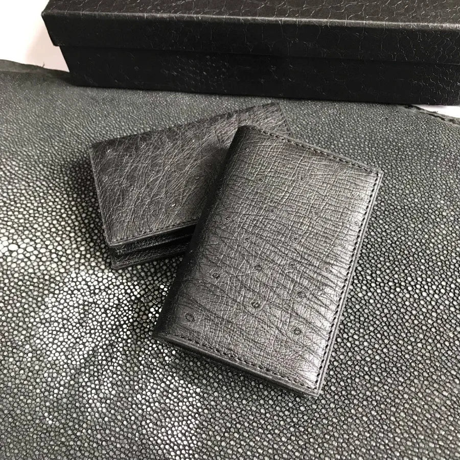 Ostrich Skin Genuine Leather Men's Card Holder Wallet