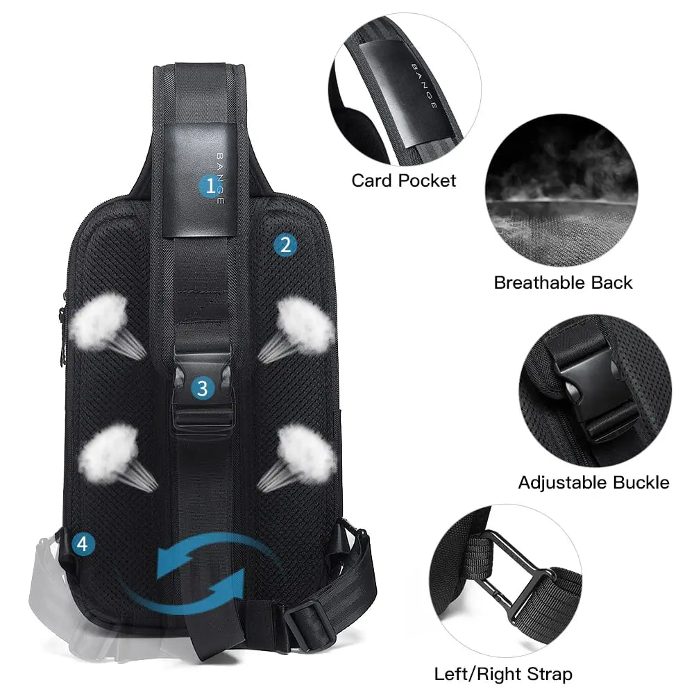 BANGE Men's Anti-Theft Crossbody Sling Bag with USB Charging Port