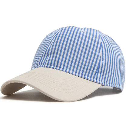 Striped Dad Hat – Soft Cotton Baseball Cap with Beige Brim