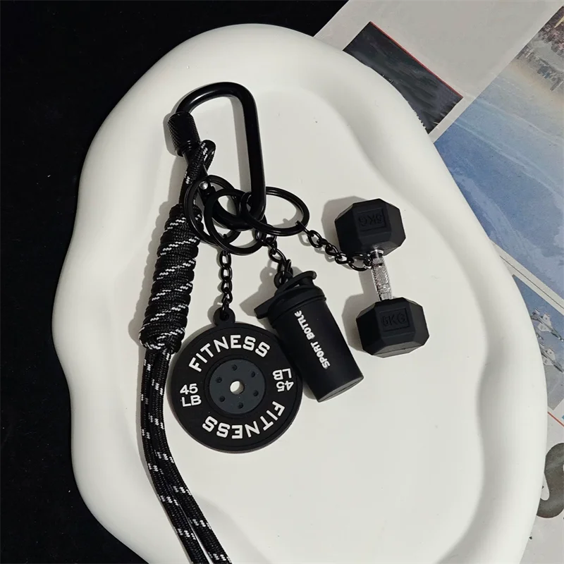 Gym Fitness Keychain Set – Weight Plate, Dumbbell & Shaker Charms