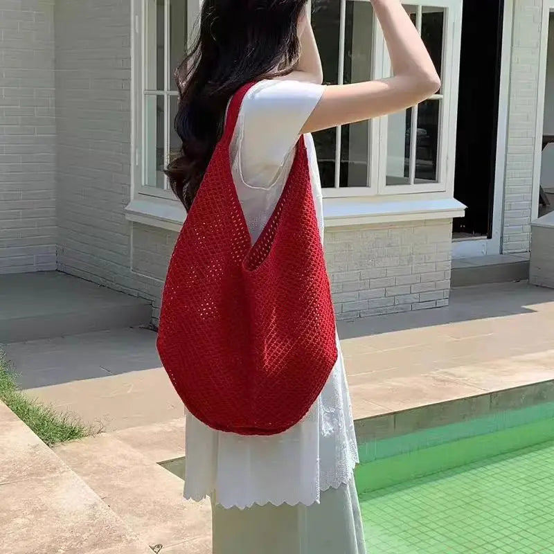 Women's Hollow Woven Crochet Tote Bag – Large Capacity Shoulder Handbag