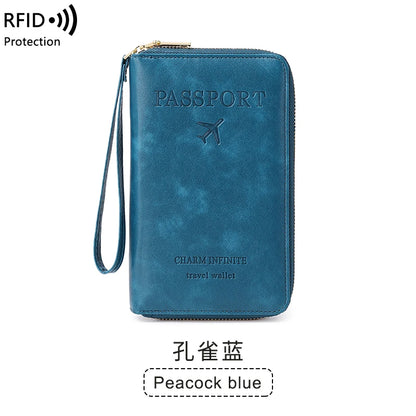RFID Travel Wallet – Long Passport Holder with Zipper & Wrist Strap