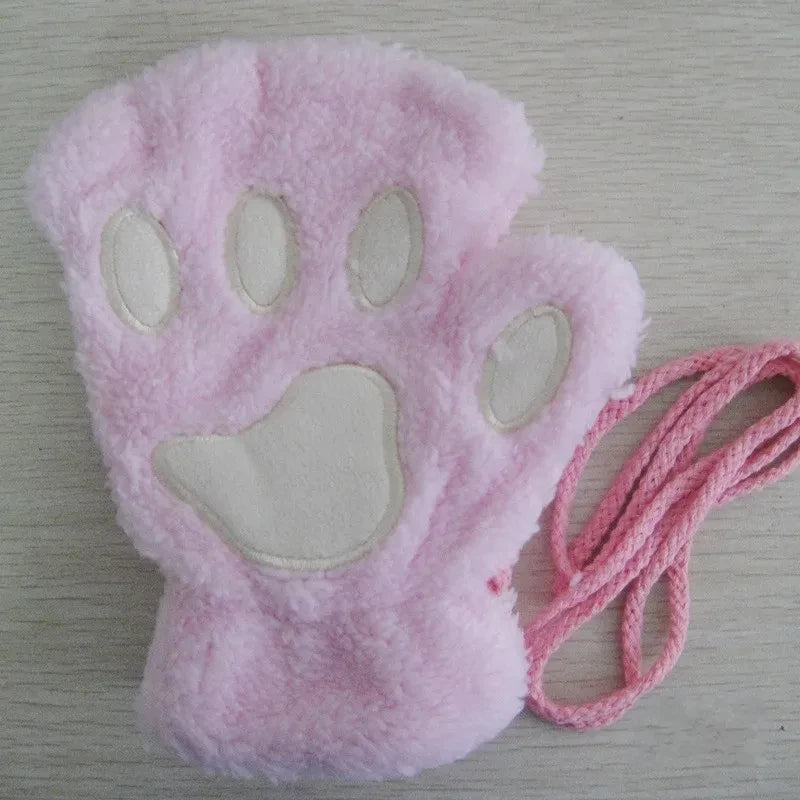 Winter Gloves Women Bear Plush Cat Paw Claw Cute Kitten Fingerless Mittens Christmas Halloween Girls