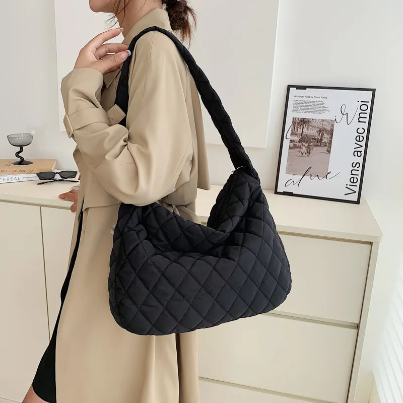Quilted Puffer Shoulder Bag for Women – Padded Hobo Handbag