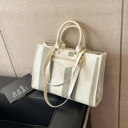 Moods Classic Striped Shoulder Tote Bags Women Large Capacity Shopping Top-Handle Bag Luxury