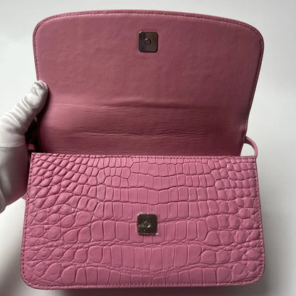 Crocodile Leather Flap Crossbody Bag – Women's Small Pink Shoulder Bag