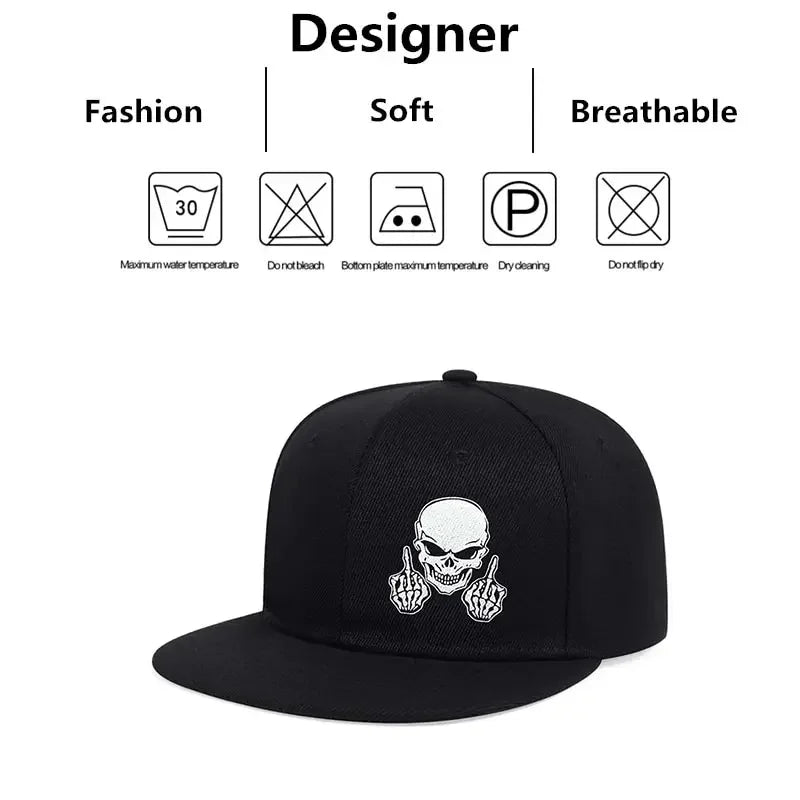 Skeleton Skull Embroidery Hip-Hop Baseball Cap – Unisex Adjustable Snapback