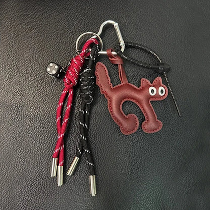 Cat Shape PU Leather Keychain Pendant with Rope Charm